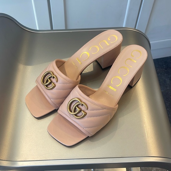 Gucci Shoes - GUCCI MARMONT QUILTED MEDALLION MULE SANDALS 2.5” HEEL IN DUSTY ROSE. 8.5